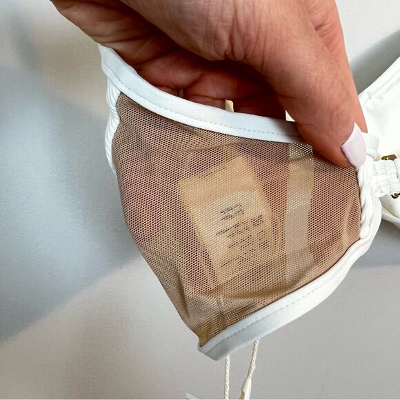 NWT l*space Macey Bikini Top Cream sz M V-Wire Mesh Bralette Ribbed Summer Bride - Picture 9 of 10